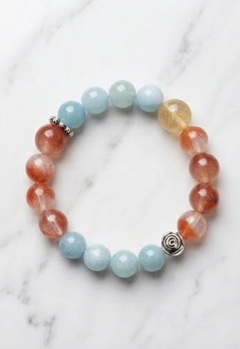 Earth Aegis | Amazonite Sunstone Citrine 925 Sterling Silver Rose Handmade Bracelet