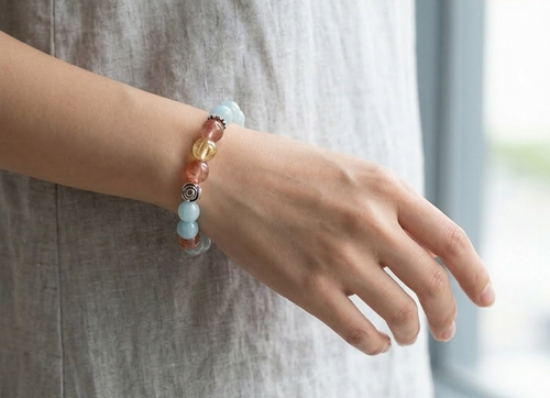 Earth Aegis | Amazonite Sunstone Citrine 925 Sterling Silver Rose Handmade Bracelet