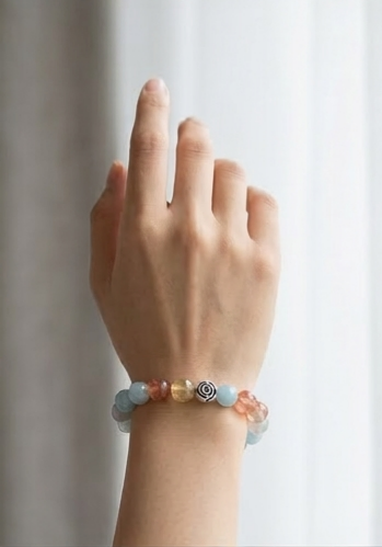 Earth Aegis | Amazonite Sunstone Citrine 925 Sterling Silver Rose Handmade Bracelet